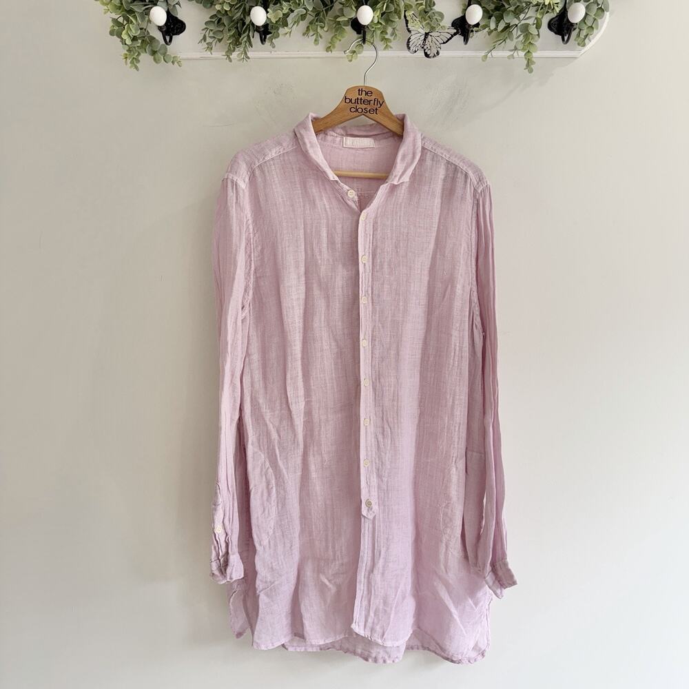 CP shades Pink 100% Linen Button Down Long Sleeve Tunic Shirt Large NWOT LW
